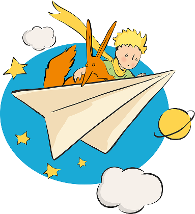 Le Petit Prince avec Renard vole sur un avion en papier - SD